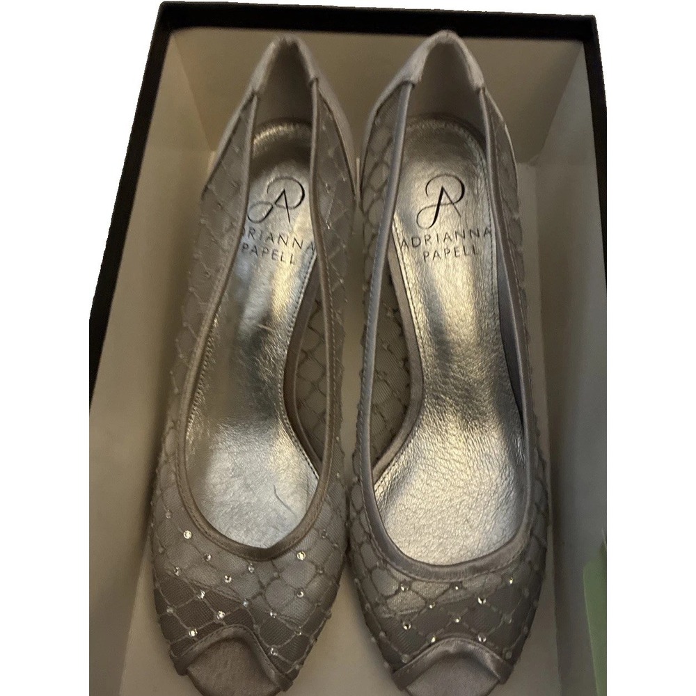 Adrianna Papell silver peep toe heels diamond Womens Size US 6 Wedding Guest